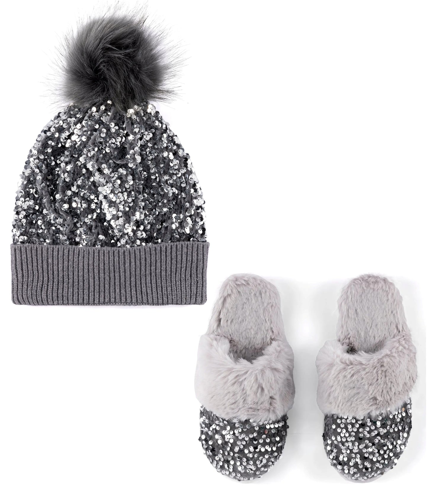 Silver Sequins Hat & Slipper Gift Set