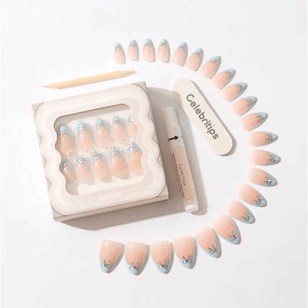 Baby Blue Ribbon Press on Nails