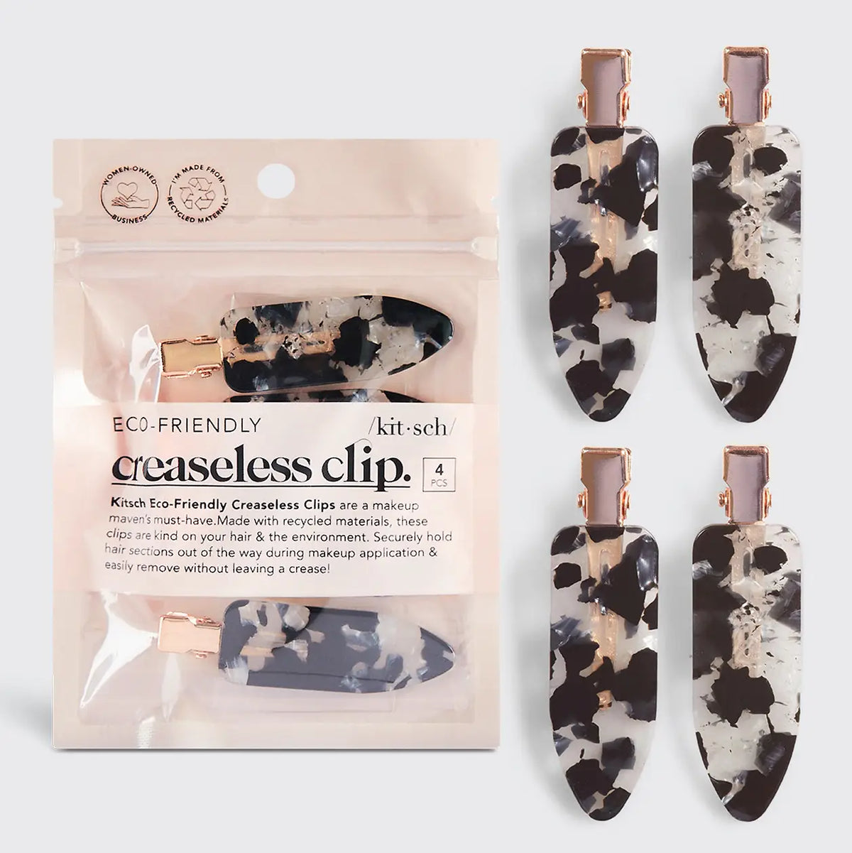 Eco-Friendly Creaseless Clips 4pc Set - Black Terrazzo